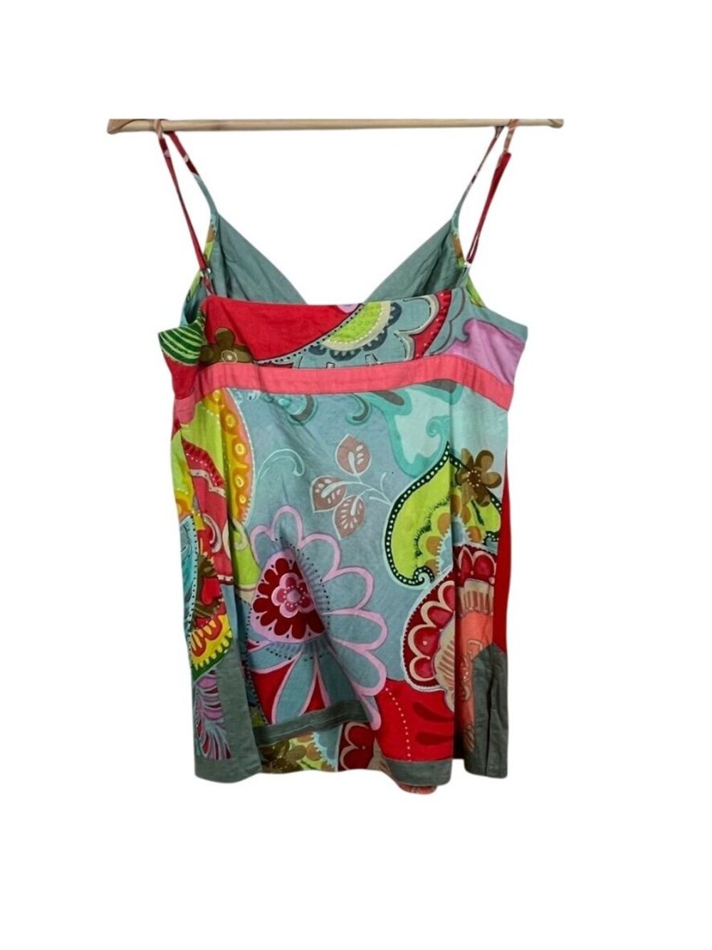 VTG Y2K Boho Babydoll Cami Top XL Psychedelic Floral Mirror Embellished Hippie - Picture 3 of 12